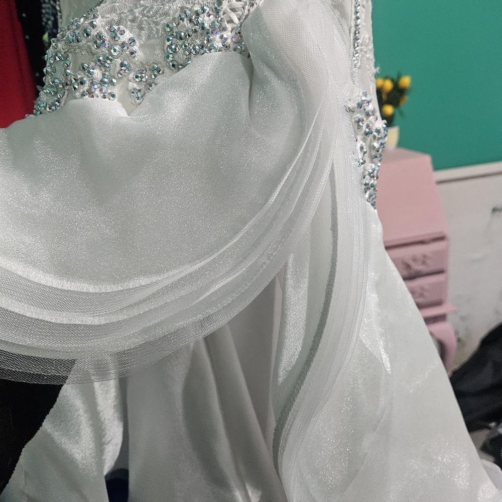 "Western Bride" Ballroom Rhythm Couture Dress White lace & Swarovski XS/Juniors - Picture 7 of 9